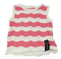 Nové - bielo-ružová pruhovaná perforovaná pletená vesta St. Bernard