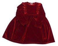 Tmavočervené zamatové šaty s volánikmi F&F