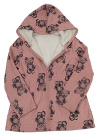 Staroružová menšestrová zateplená parka s medvedíkmi a kapucňou SHEIN