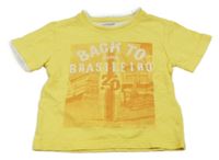 Žlto-biele tričko s nápismi a sufrmi Vertbaudet