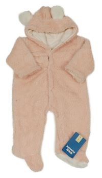 Nové - svetloružová chlpatá podšitá kombinéza s kapucňou s uškami