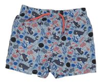 Svetlomodré plážové kraťasy s velrybami a krabmi a hvězdicemi PRIMARK