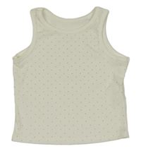 Biely rebrovaný crop top s kamienkami