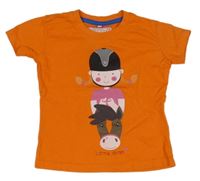 Tmavooranžové tričko s žokejkou a koníkem LITTLE SISTER