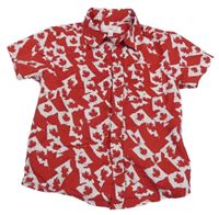 Červeno-biela vzorovaná košeľa s javorovými listy