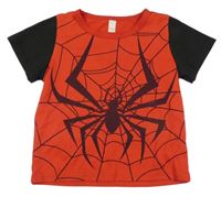 Červeno-černé tričko s pavučinou a pavoukem