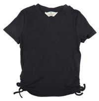 Čierne crop tričko s nařasením a mašľami H&M