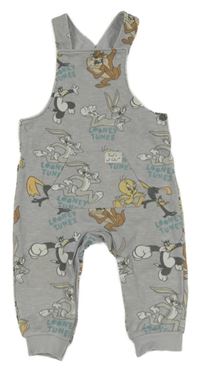 Šedé melírované laclové tepláky s LOONEY TUNES a kapsou