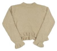 Smotanový trblietavý chlpatý crop sveter s volánikmi RIVER ISLAND