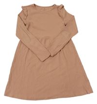 Svetlohnedé rebrované šaty s volánikmi H&M