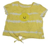 Žlto-biele pruhované tričko so sluncem z flitrů zn. Primark