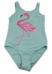 Svetlomodré jednodielne plavky s plameňákem zn. Primark