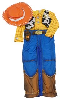Kostým - 2set - Žluto-modro-hnědý overal - Toy Story - Woody + klobouk Disney