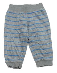Sivo-modré pruhované zamatové tepláky H&M