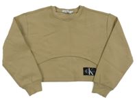 Piesková á crop mikina s nášivkou Calvin Klein