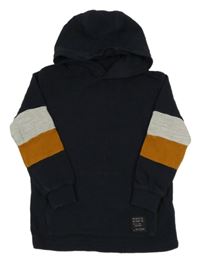 Tmavomodro-sivo-hnedá rebrovaná mikina s kapucňou zn. Next