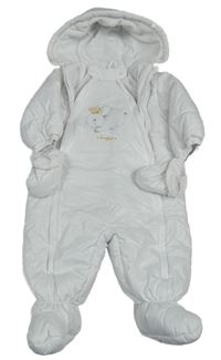 Bílá šusťáková zimní kombinéza s králíkem a kapucí + rukavice C&A