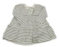 Nové - Smetanovo-antracitové pruhované bavlněné šaty Primark