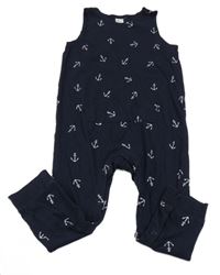 Tmavomodré lehké laclové tepláky s kotvami H&M