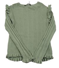 Khaki rebrovaný sveter s volánikmi George