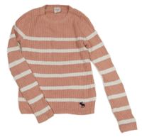 Růžovo-bílý pruhovaný žebrovaný svetr Abercrombie&Fitch
