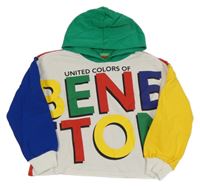 Smetanovo-farebná mikina s nápisom a kapucňou Benetton
