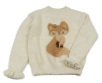 Krémový chlupatý svetr s liškou s flitry C&A