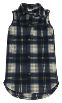 Tmavomodro-sivo-biela kockovaná dlhá vesta Name it