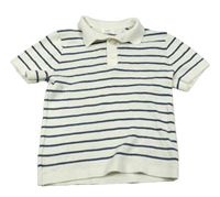 Bílo-tmavomodré pruhované pletené polo tričko Next