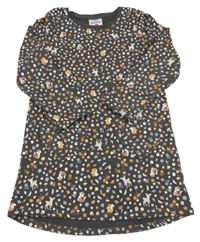 Tmavošedé teplákové šaty s lesními zvířaty a plody Topolino