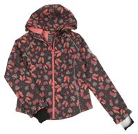 Antracitová květovaná softshellová bunda s motýly a kapucí Cool Club