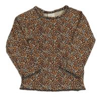 Antracitovo-hnedé kvetované tričko H&M