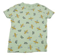 Zelenkavé tričko s velrybami so sufrmi Sinsay