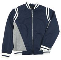 Tmavomodro-šedý šusťákový jarní bomber s pruhy River Island