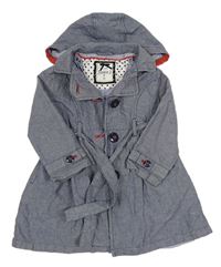 Tmavomodrý plátěný podšitý kabát s páskem a kapucí Debenhams