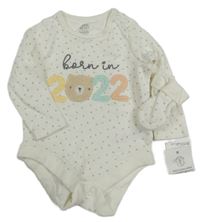 2 set - Biele bodkovaná é body s medvědem + rukavice F&F