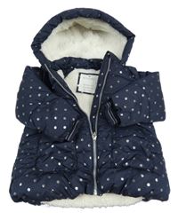 Tmavomodrá puntíkatá šusťáková zimní bunda s kapucí Matalan