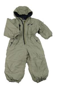 Šedá šusťáková zimní kombinéza s bagrem a kapucí 