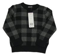 Nové - šedo-černý kostkovaný svetr F&F