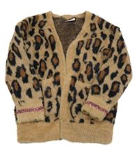 Hnedo-tmavohnedý leopardí svetrový cardigan