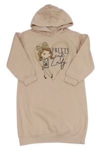 Světlerůžové teplákové šaty s dívkou a kapucí C&A