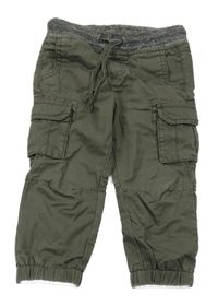 Šedé plátěné podšité kalhoty s kapsami a úpletovým pasem Pocopiano