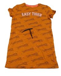 Hnedé šaty s leopardmi a nápisom WE