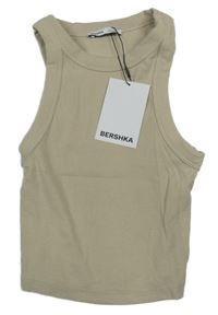 Nové - béžový rebrovaný crop top Bershka
