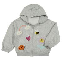 Sivá melírovaná prepínaci mikina s obrázkami a kapucňou Tu