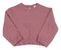 Ružová rebrovaná crop mikina so srdiečkami Pep&Co