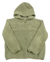 Khaki fleecová mikina s kapucňou