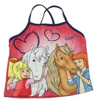 Tmavorůžovo-farebný plakový top s Bibi a Tinou s koňmi