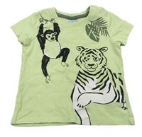 Zelenkavé tričko s opicou a tigrom