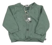 Nové - Zelený vzorovaný propínací svetr 